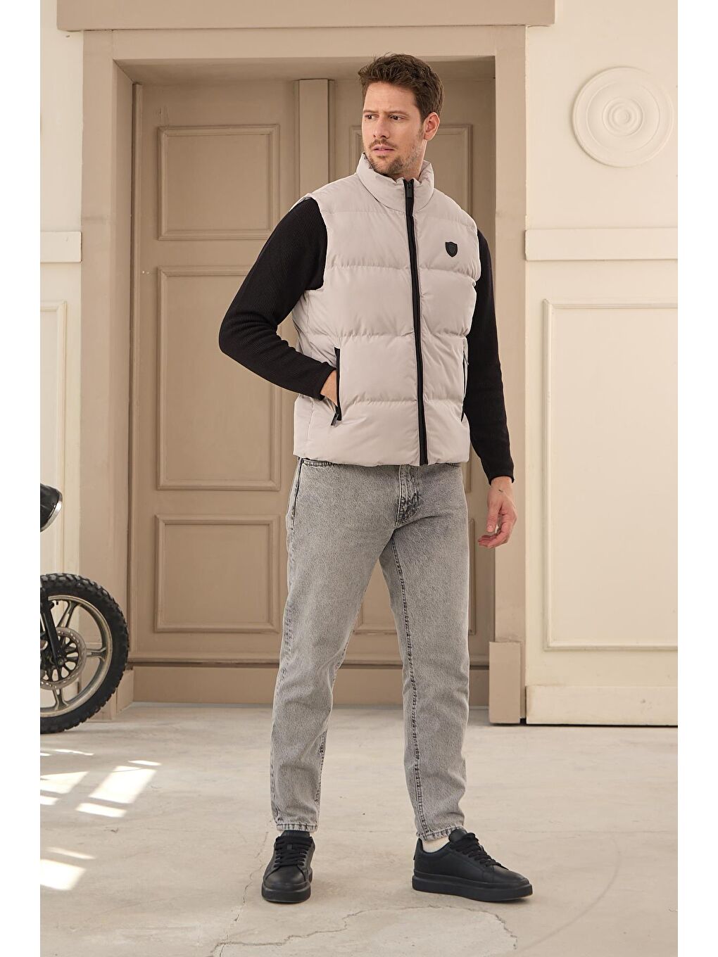 Bej Erkek Su Geçirmez Şişme Yelek Taş-1