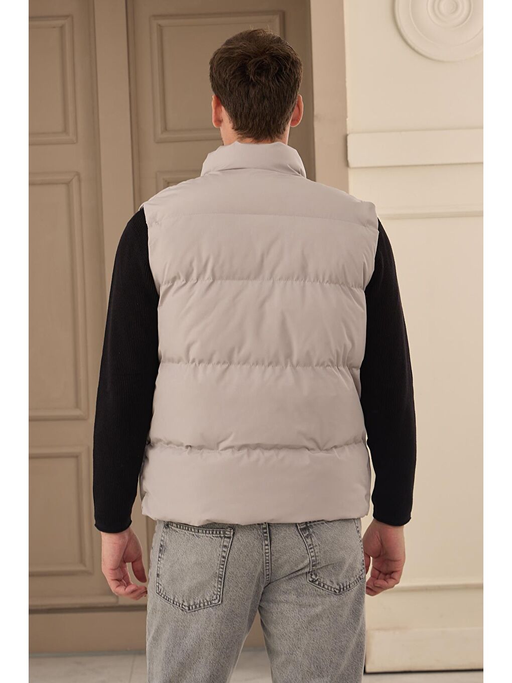 Bej Erkek Su Geçirmez Şişme Yelek Taş-4