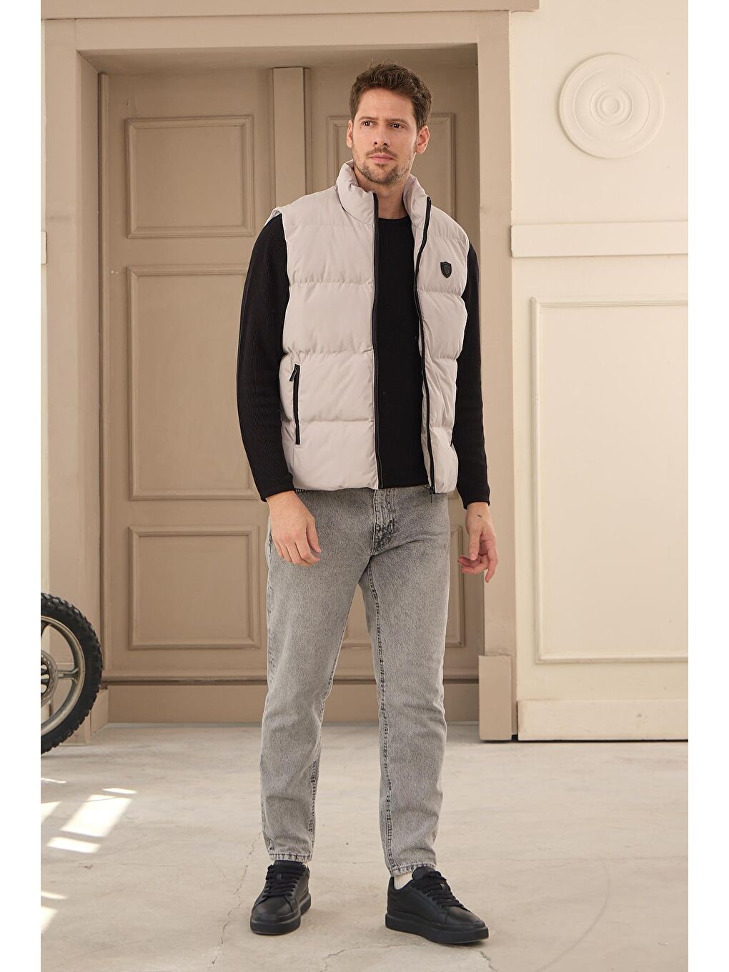 Bej Erkek Su Geçirmez Şişme Yelek Taş-5