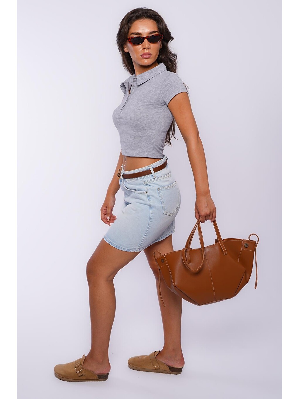 Grimelanj Polo Yaka Basic Kadın Tişört Mg2455-1