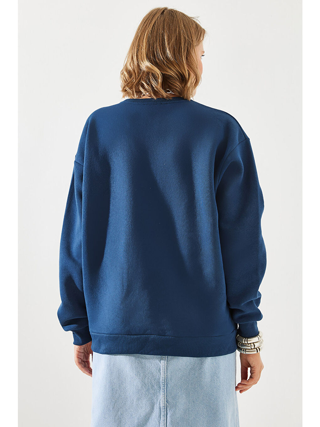 SHADE Lacivert Kadın Bisiklet Yaka Şardonlu Basic Sweatshirt - 3