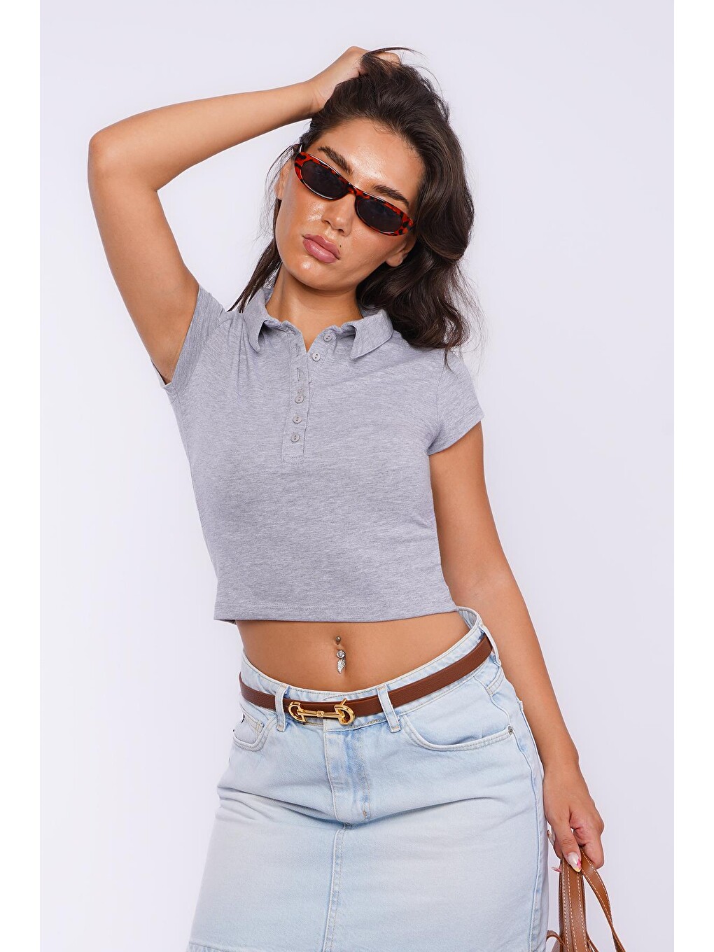 Grimelanj Polo Yaka Basic Kadın Tişört Mg2455-2