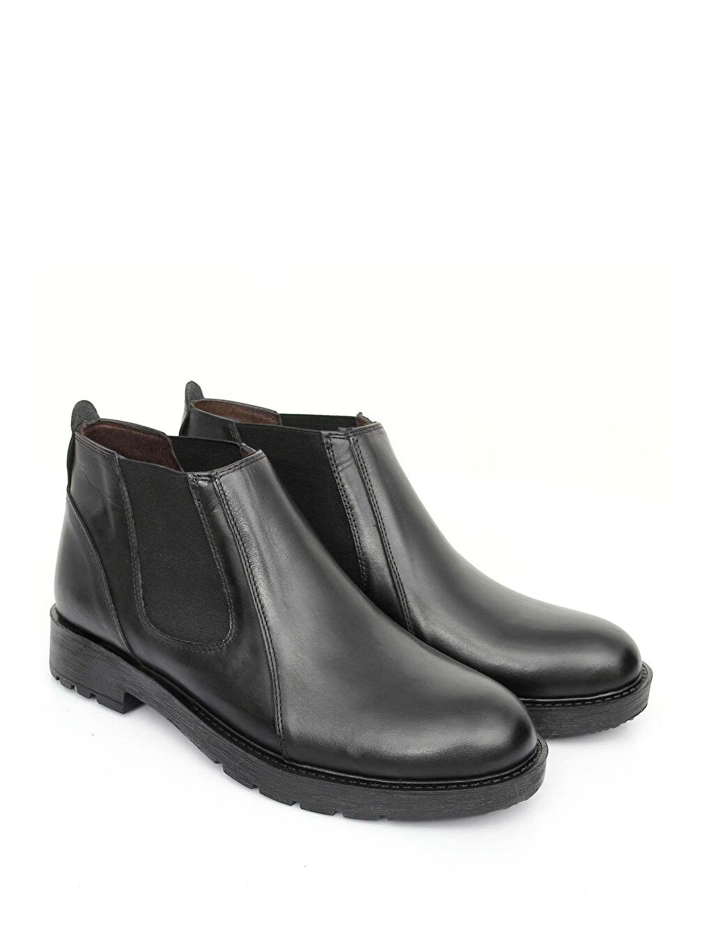 Siyah Hakiki Deri Yuvarlak Burun Kauçuk Taban Lastikli Günlük Erkek Bot 01206