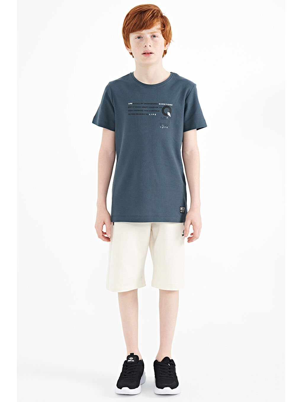 Orman Yeşili Baskı Detaylı O Yaka Standart Kalıp Erkek Çocuk Tişört - 11145-1