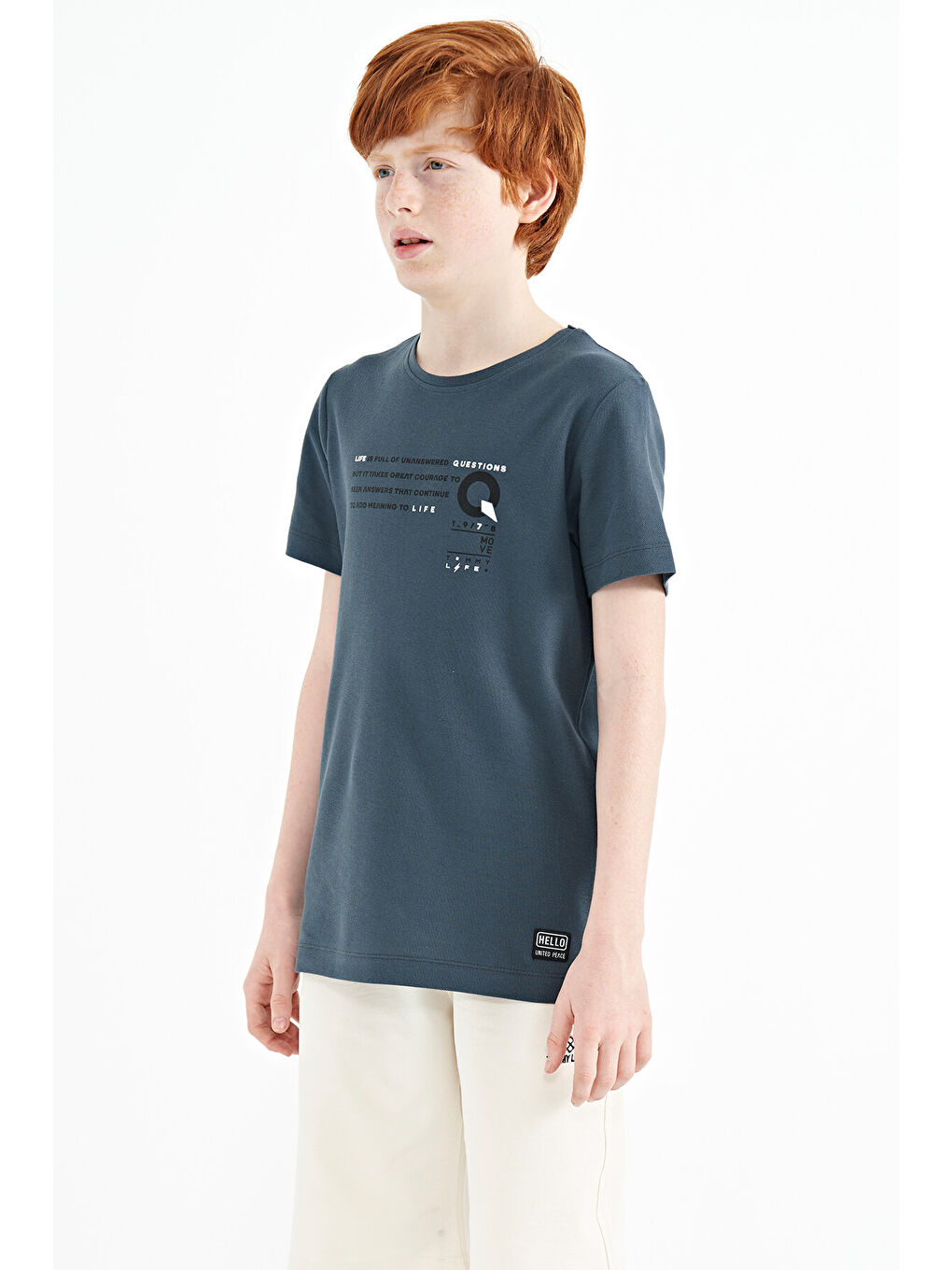 Orman Yeşili Baskı Detaylı O Yaka Standart Kalıp Erkek Çocuk Tişört - 11145-3