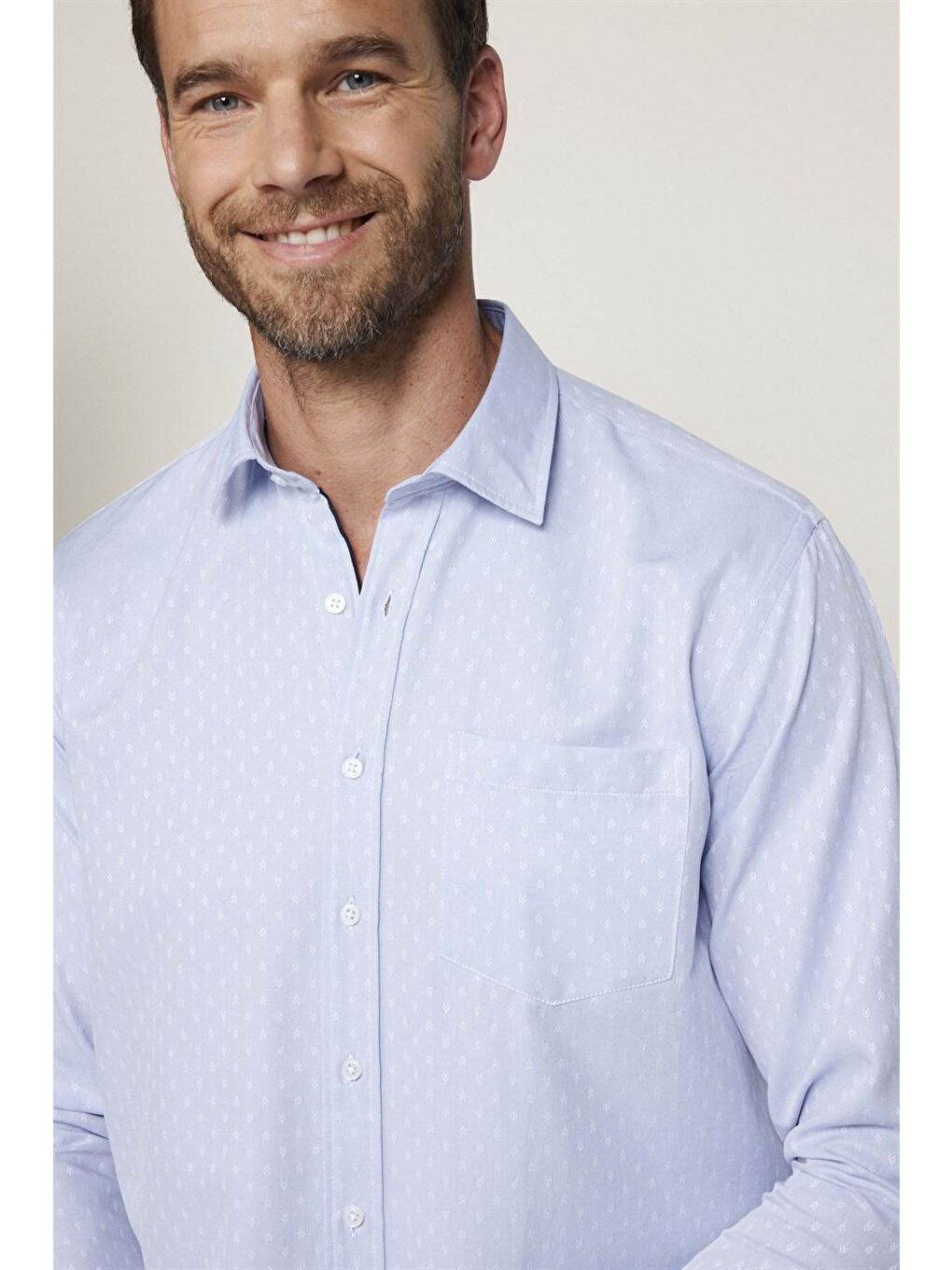 Klasik Fit Uzun Kol Oxford Doku Armürlü Erkek Mavi Gömlek-2