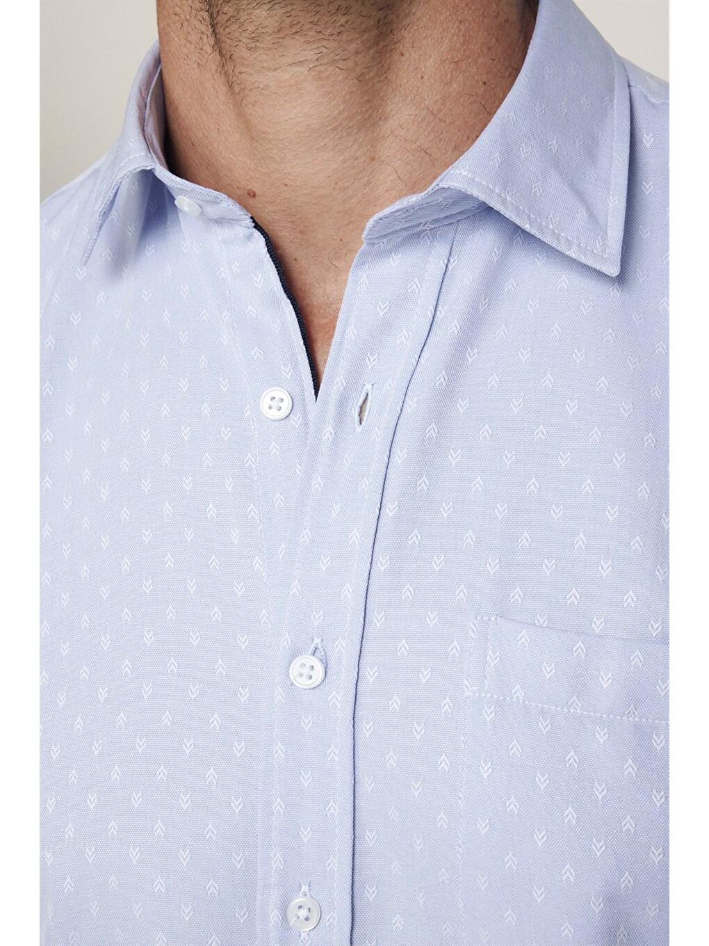 Klasik Fit Uzun Kol Oxford Doku Armürlü Erkek Mavi Gömlek-3