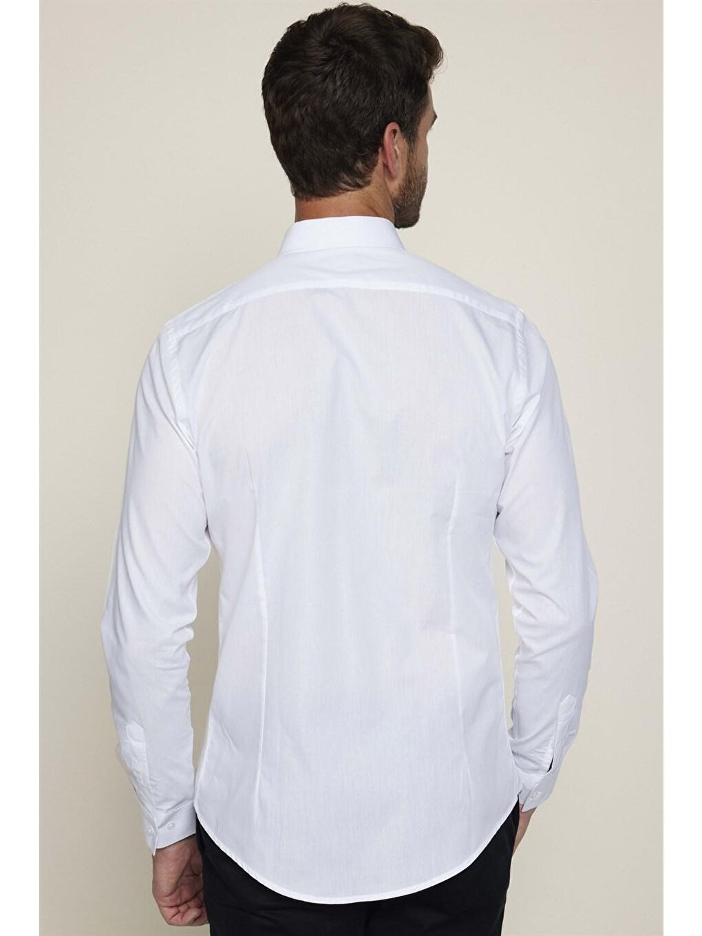 Slim Fit Uzun Kol Gizli Pat %100 Pamuk Poplin Düz Beyaz Gömlek-4