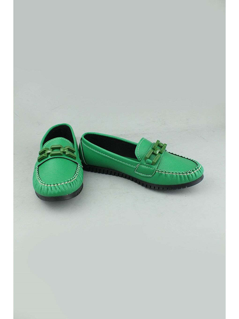 Yeşil 011 Örgülü Babet Ayakkabı Kadın-2
