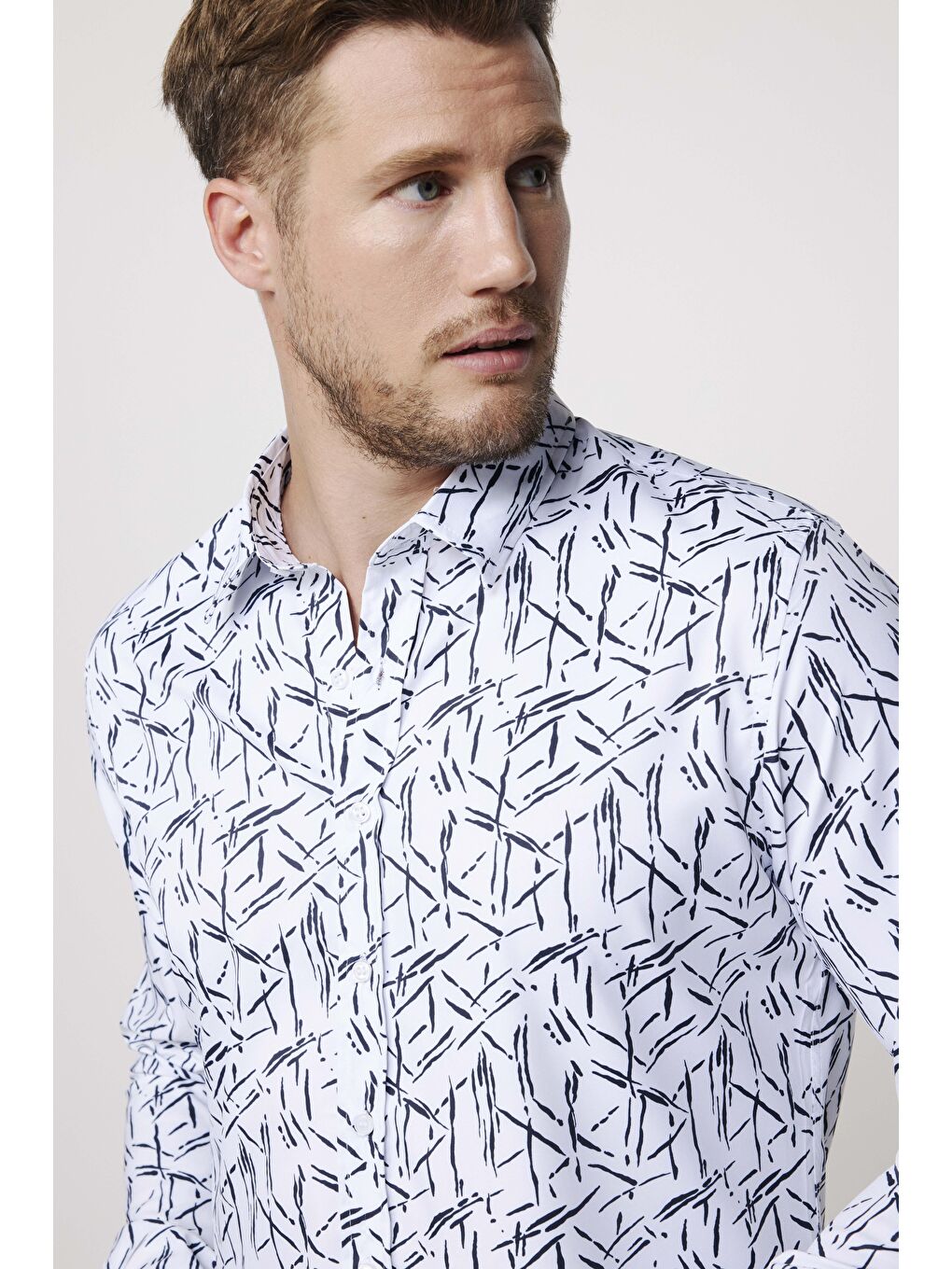 Karışık Slim Fit Elastanlı Baskılı Erkek Gömlek-1