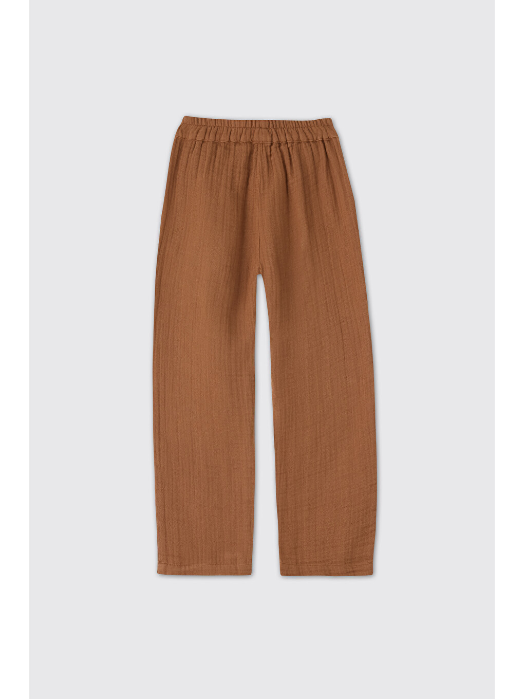 Kahverengi Erkek Çocuk Beli Lastikli Müslin Kahve Pantolon-1