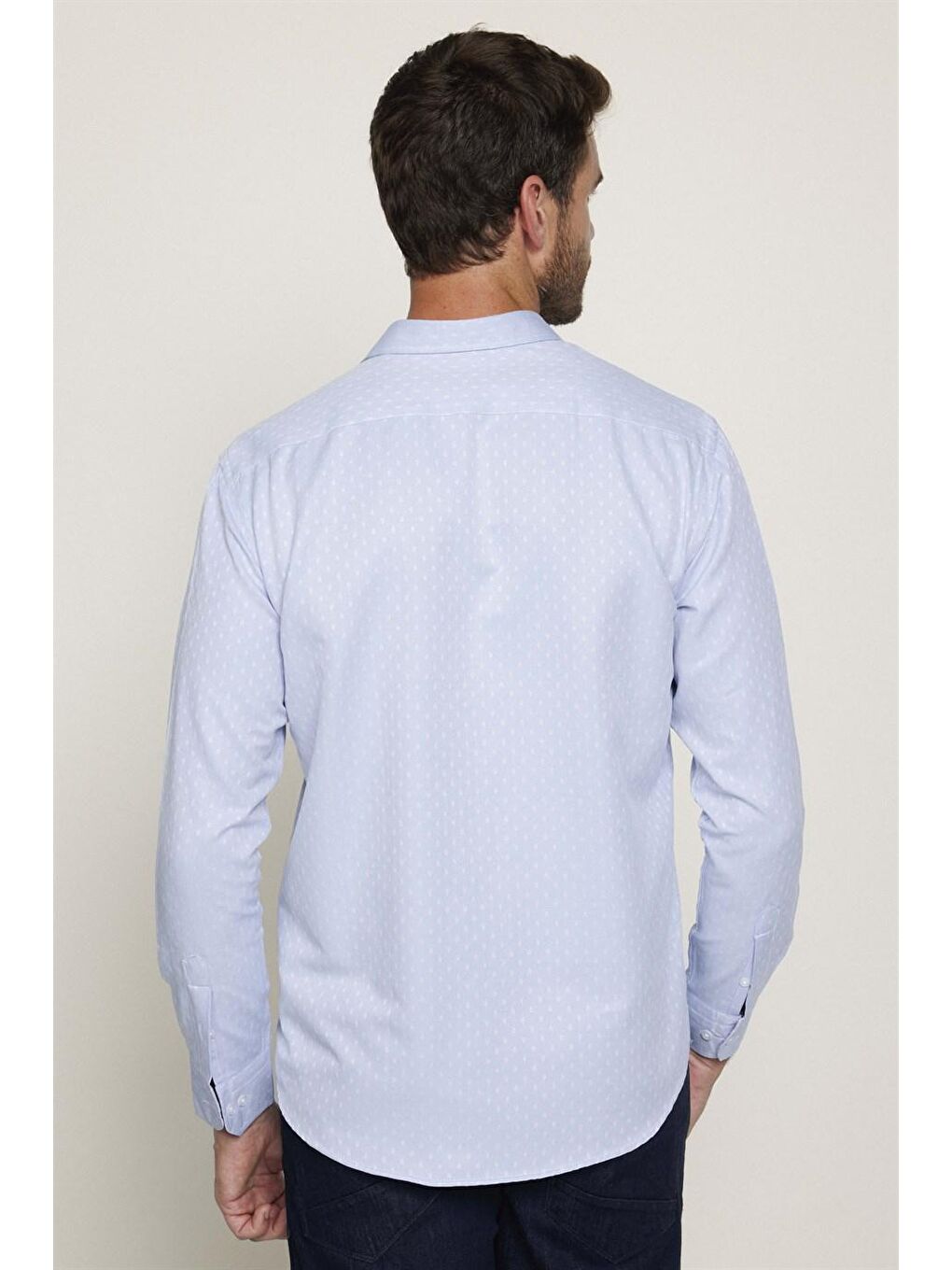 Klasik Fit Uzun Kol Oxford Doku Armürlü Erkek Mavi Gömlek-4