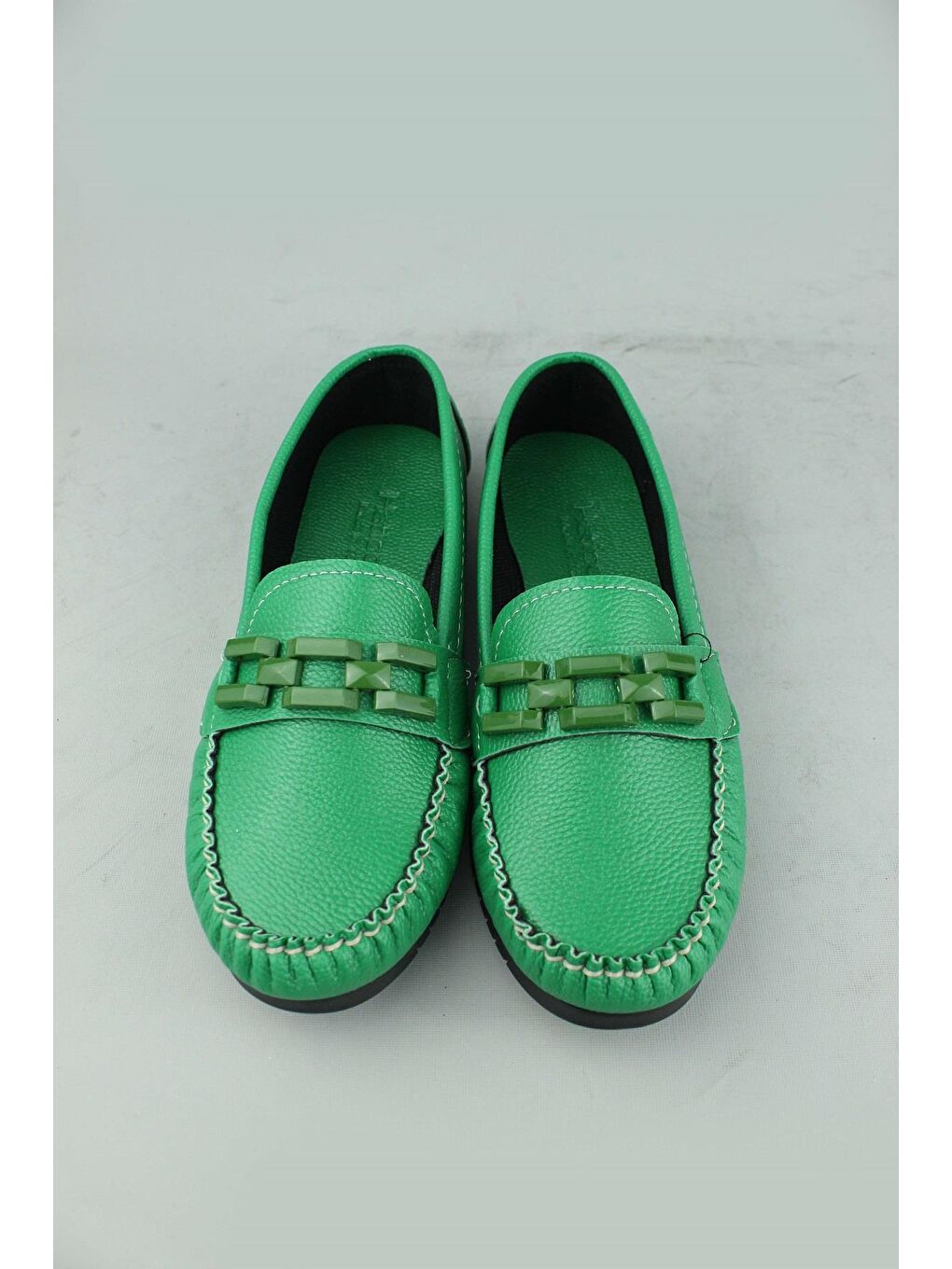 Yeşil 011 Örgülü Babet Ayakkabı Kadın-3