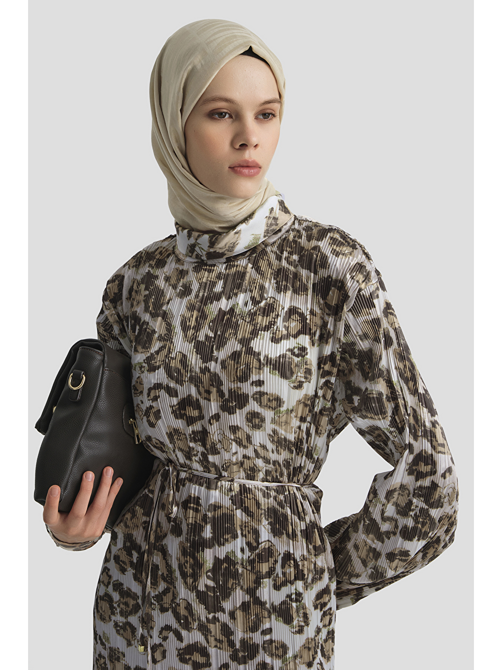 Kahverengi Leopar Desenli Bluz Camel-1