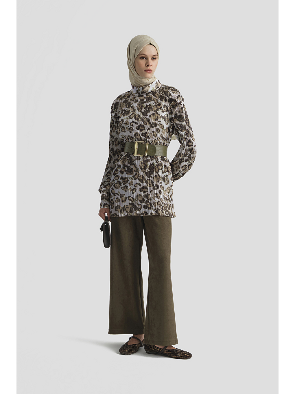 Kahverengi Leopar Desenli Bluz Camel-2