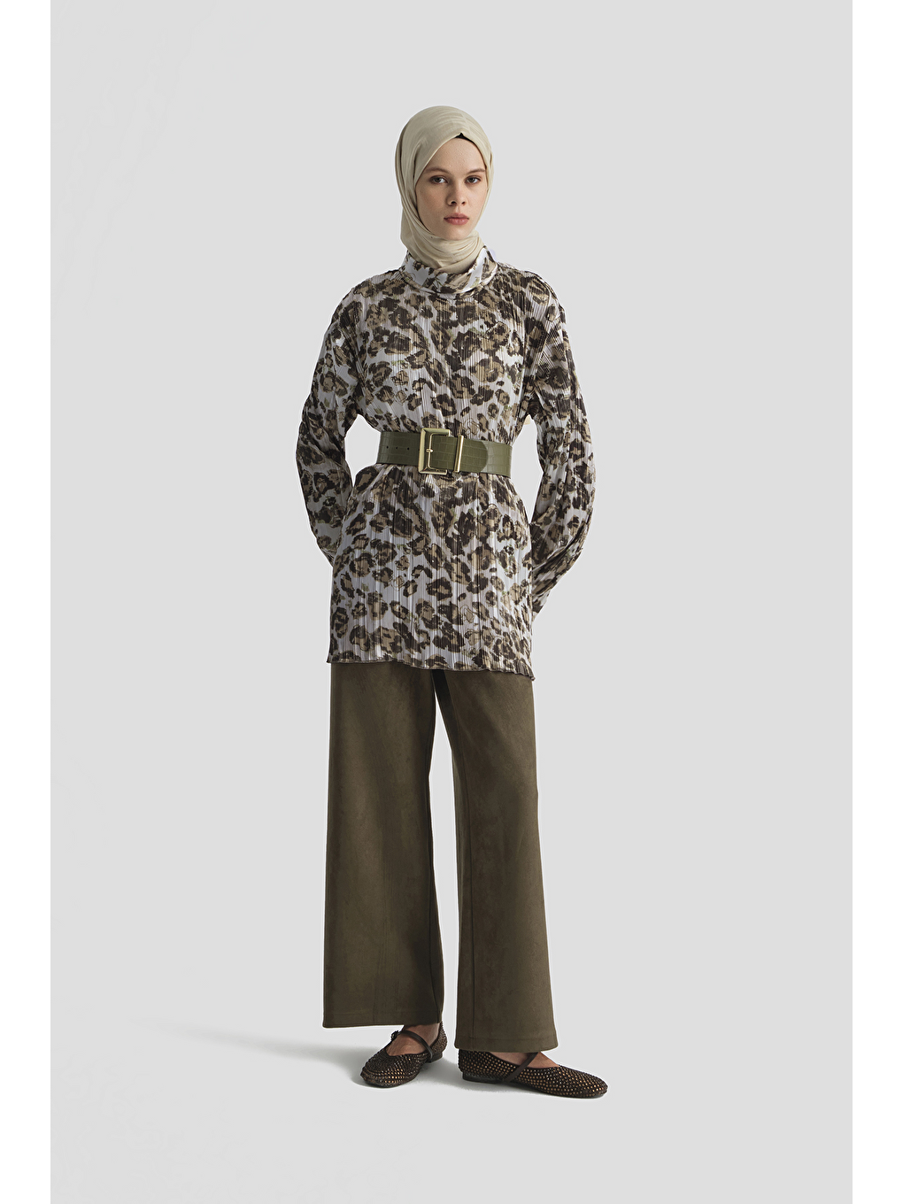 Kahverengi Leopar Desenli Bluz Camel-3