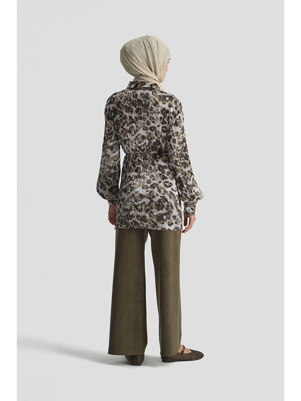 Kahverengi Leopar Desenli Bluz Camel-4