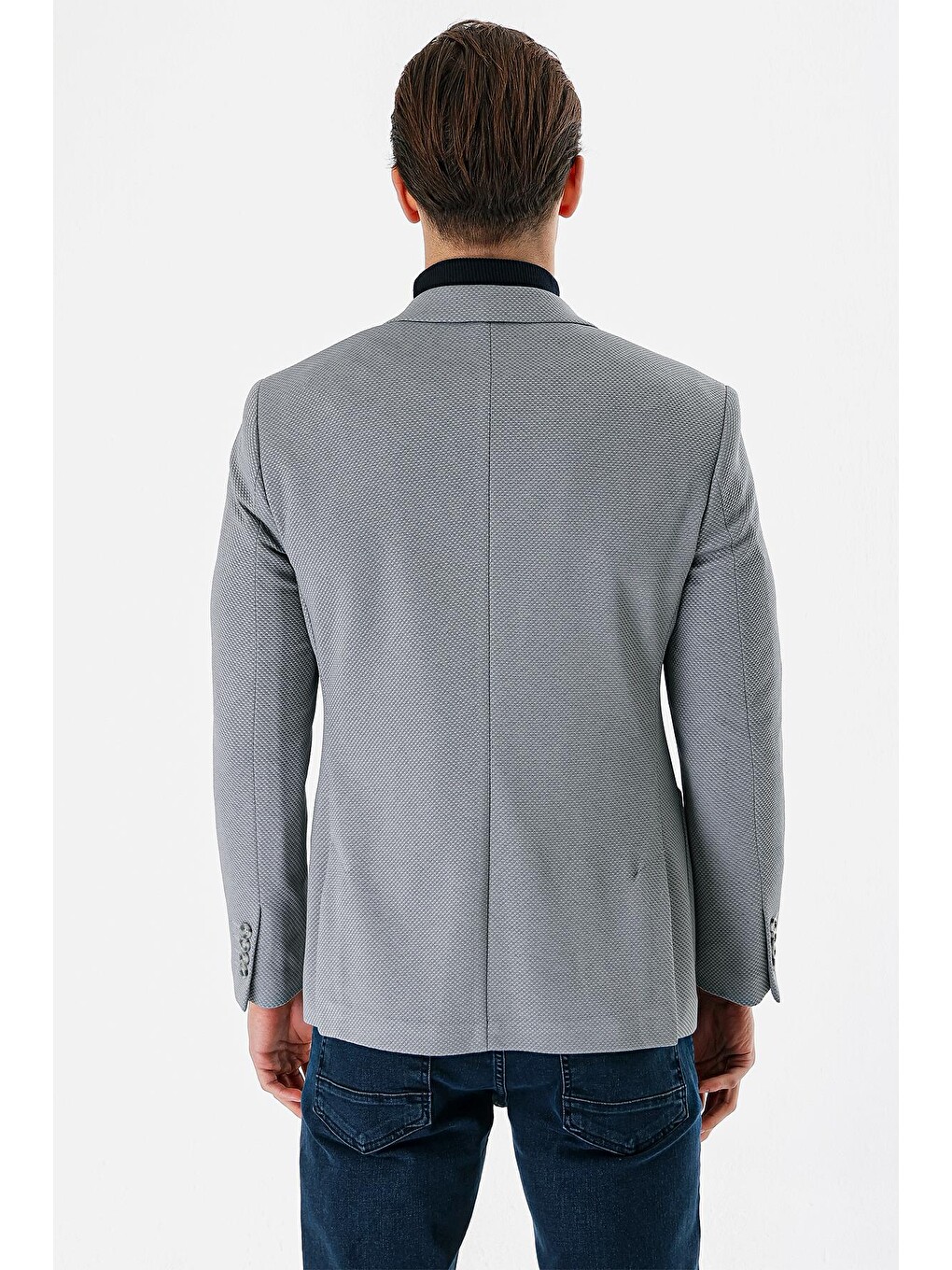 Gri Desenli Mono Yaka Astarlı Çift Yırtmaç 6 Drop Slim Fit Dar Kesim Klasik Ceket 1002240150-5