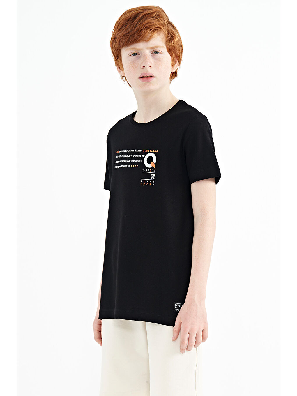 Siyah Baskı Detaylı O Yaka Standart Kalıp Erkek Çocuk Tişört - 11145-3