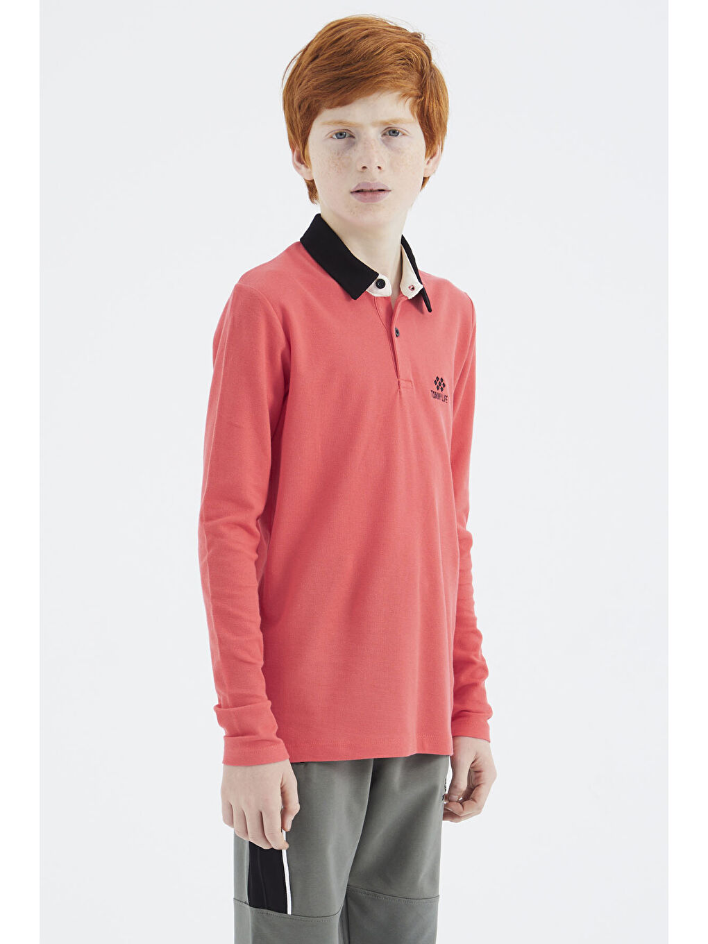 Kırmızı Coral Polo Yaka Basic Erkek Çocuk Tişört - 11171-2