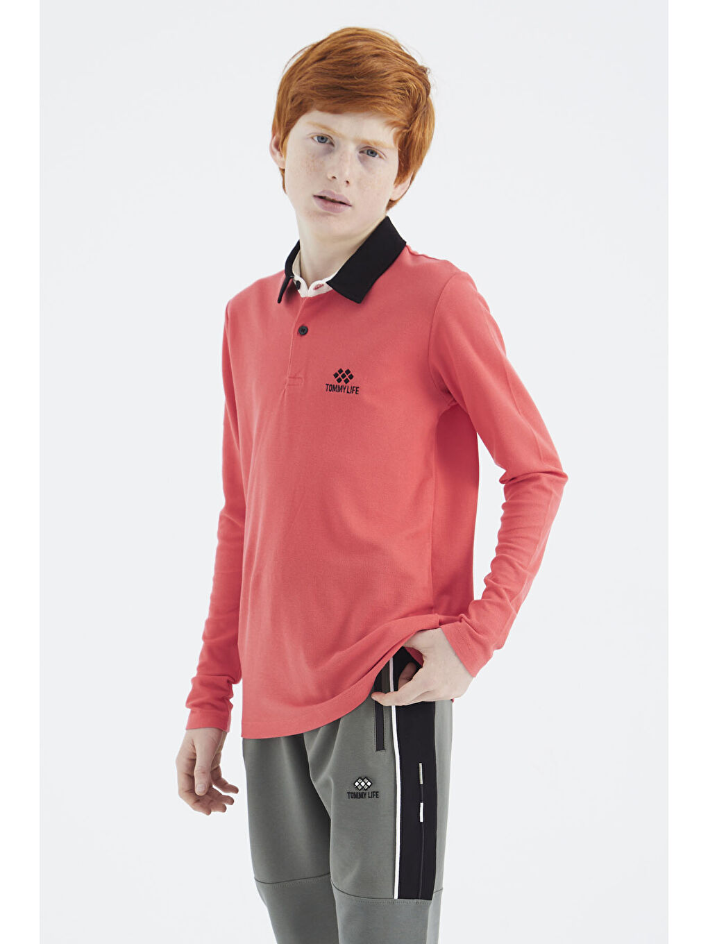 Kırmızı Coral Polo Yaka Basic Erkek Çocuk Tişört - 11171-4