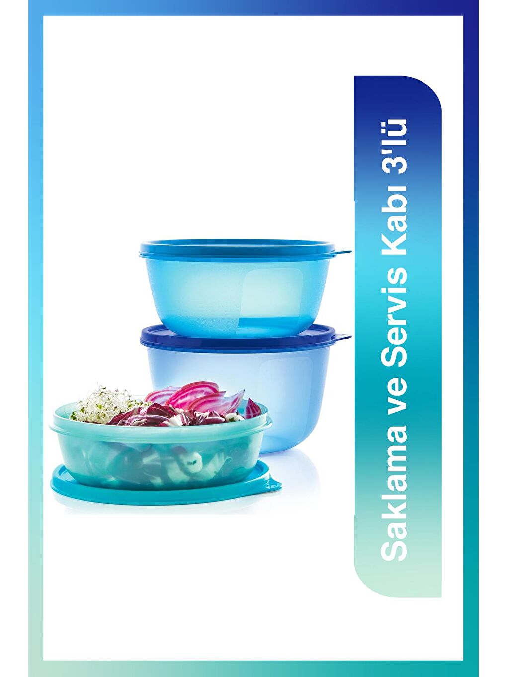 Mavi Saklama ve Servis Kabı 3'lü Set