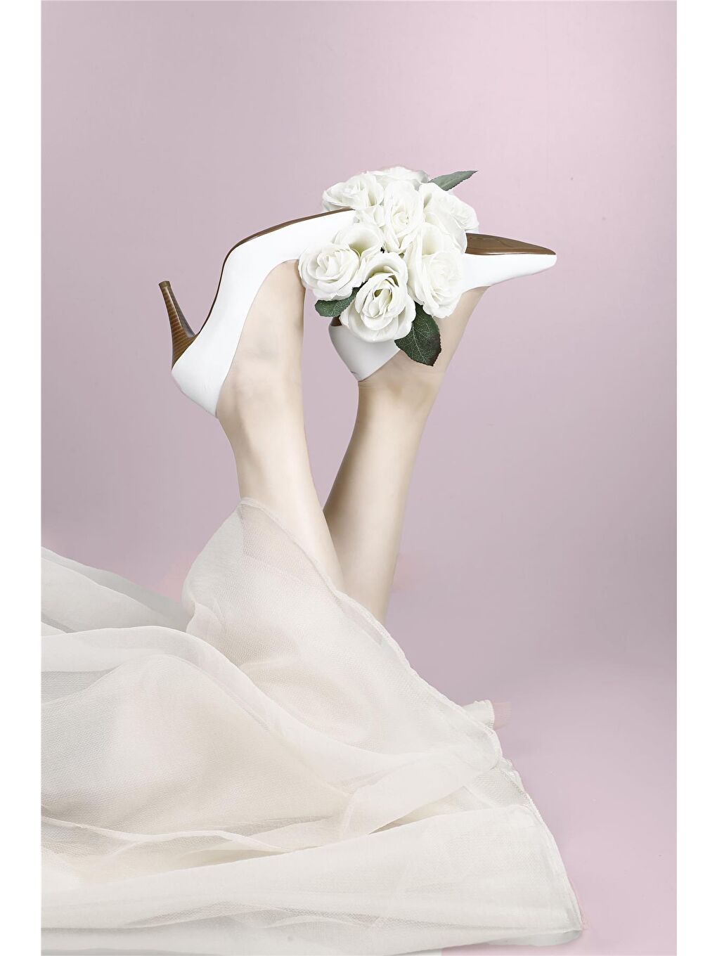 Beyaz Hakiki Deri Sivri Burun İnce Yüksek Topuklu Stiletto Kadın Ayakkabı 22354