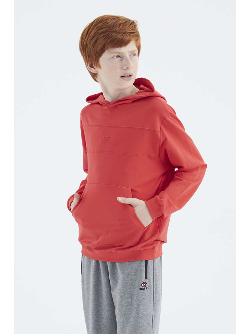 Kırmızı Fiesta Kapüşonlu Basic Erkek Çocuk Sweatshirt - 11181-1