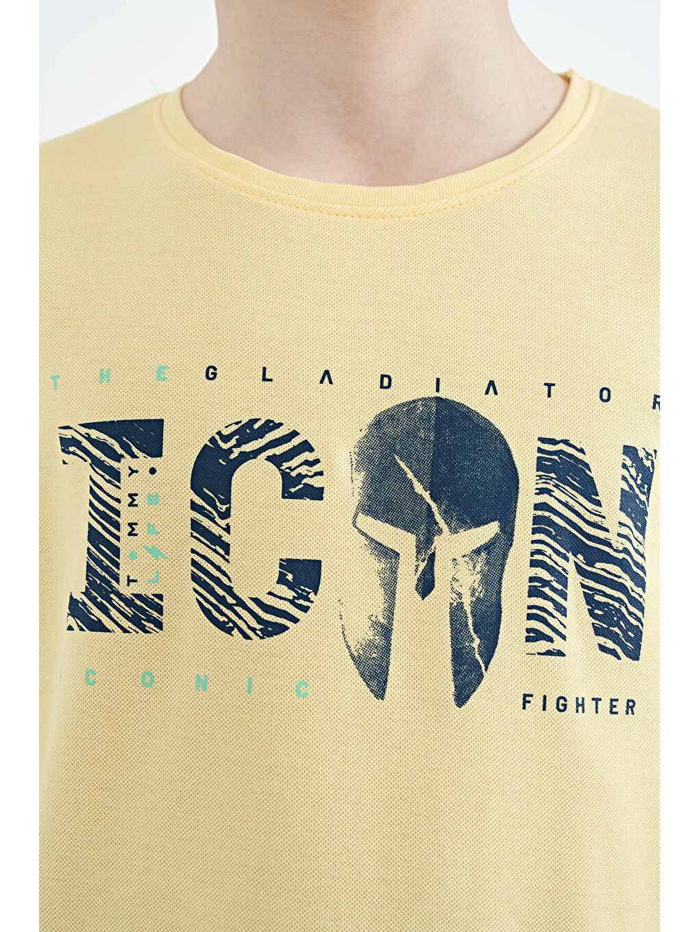 Sarı Ön Yazı Nakışlı O Yaka Standart Kalıp Erkek  Çocuk Tişört - 11118-3