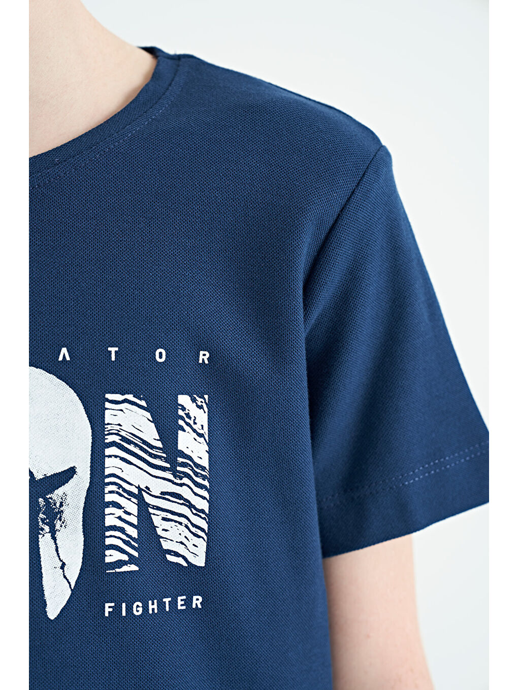 İndigo Ön Yazı Nakışlı O Yaka Standart Kalıp Erkek  Çocuk Tişört - 11118-2