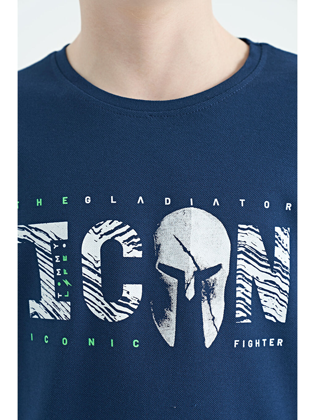 İndigo Ön Yazı Nakışlı O Yaka Standart Kalıp Erkek  Çocuk Tişört - 11118-3