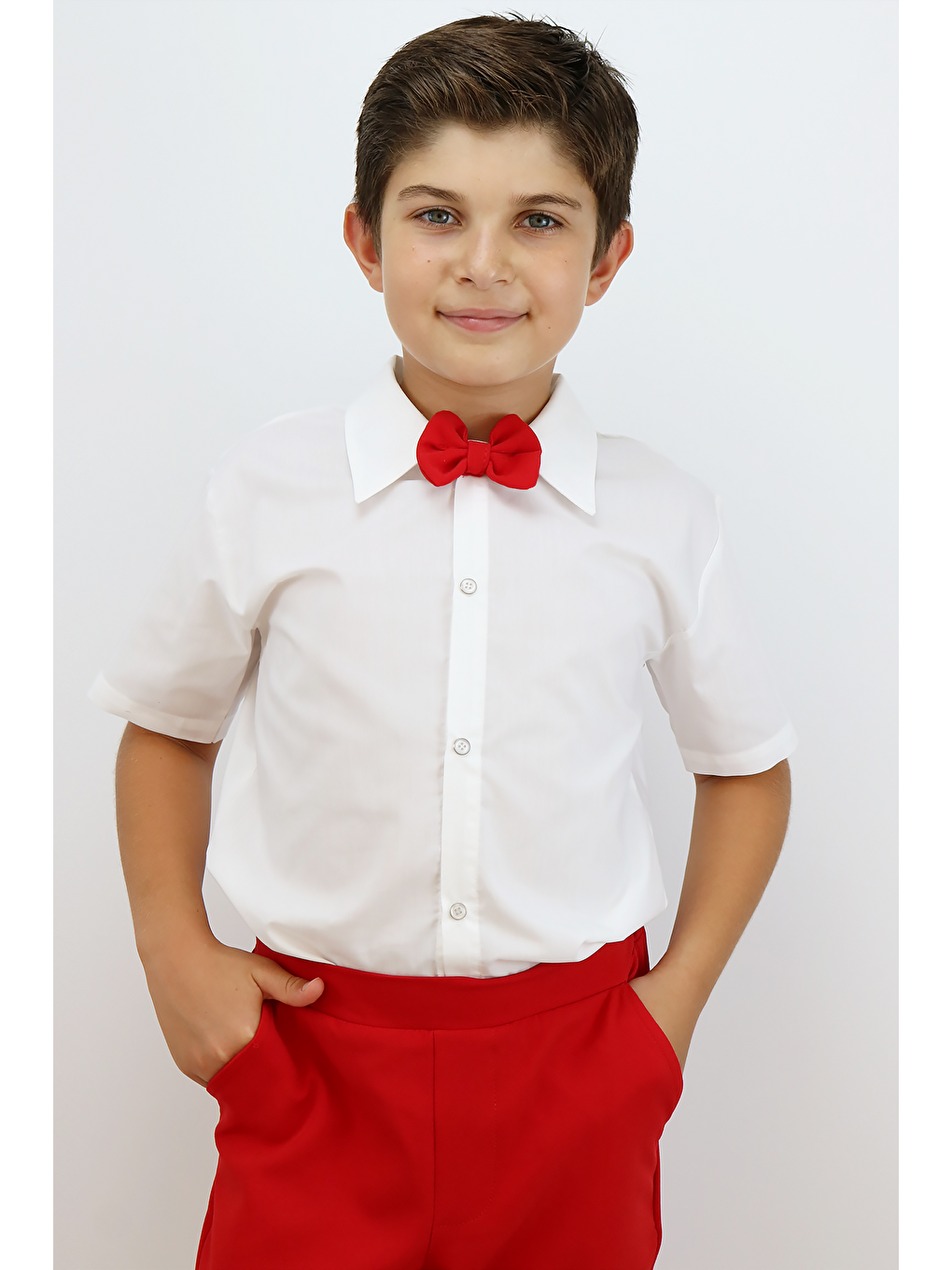 Beyaz Erkek Çocuk Santino Papyonlu Alt Üst Takım 23 Nisan 29 Ekim 10 Kasım 19 Mayıs Gösteri Kıyafeti-5