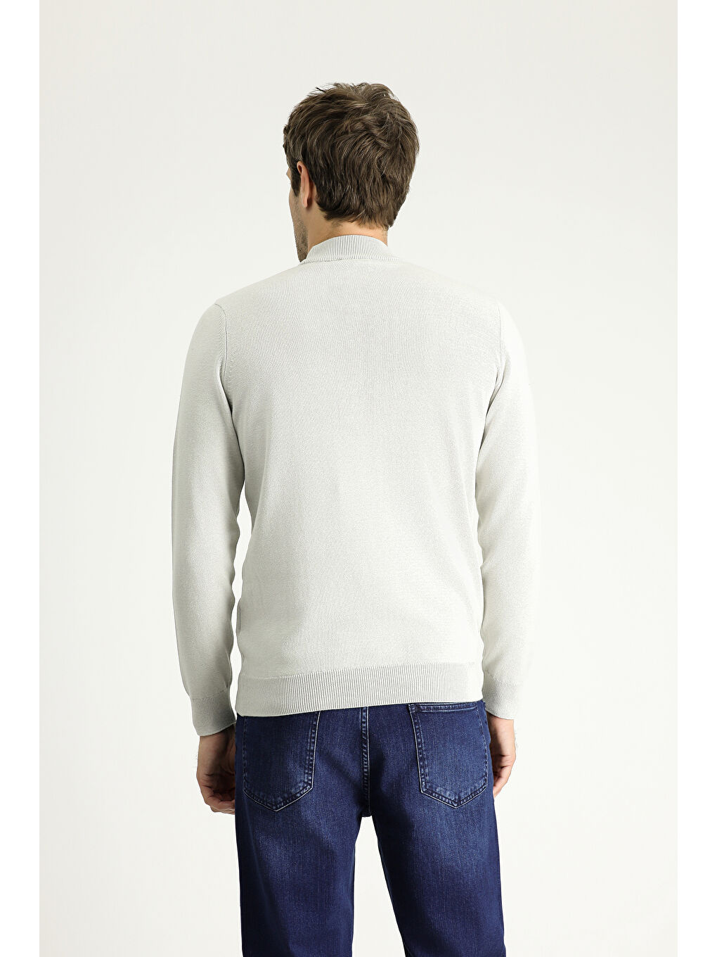 Bej Bato Yaka Regular Fit Pamuklu Triko Büyük Beden Kazak-3