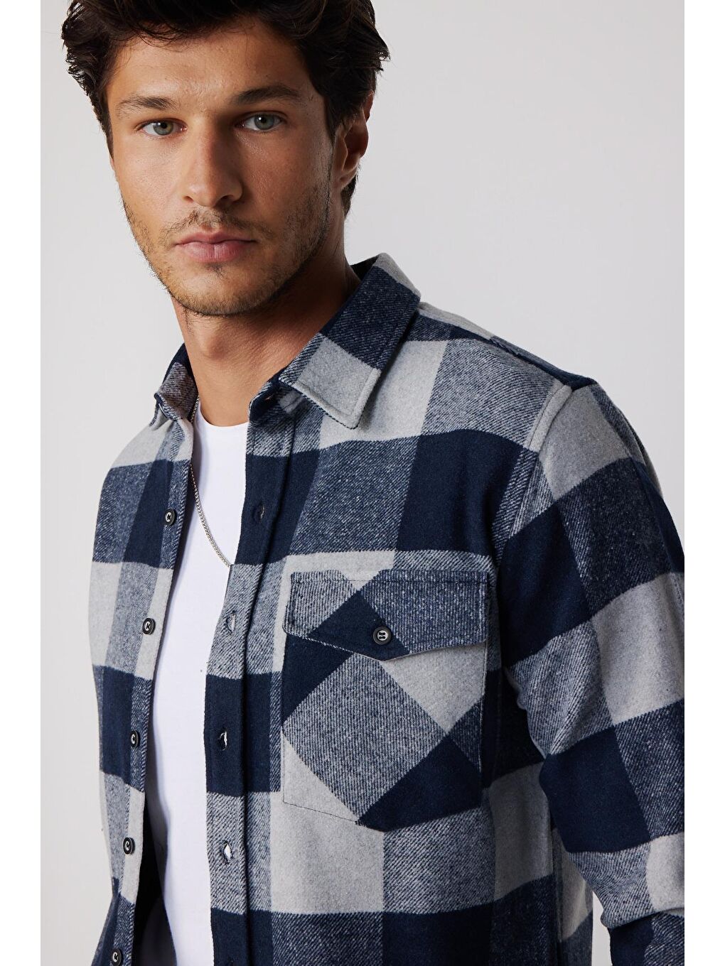 Karışık Slim Fit Kapaklı Cep Damalı Oduncu Erkek Gömlek-1