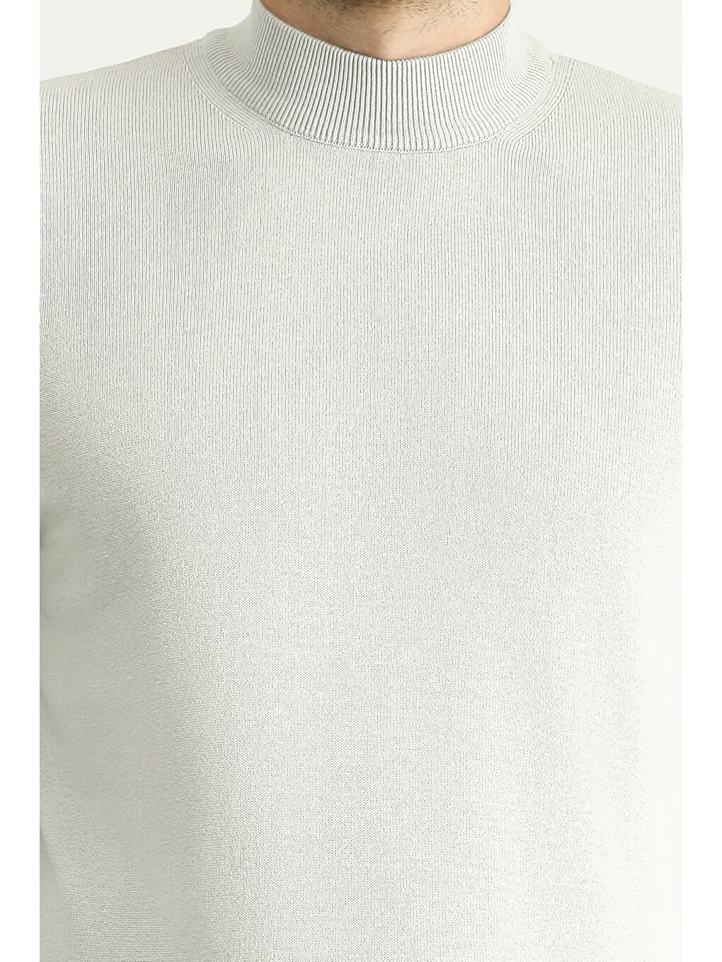 Bej Bato Yaka Regular Fit Pamuklu Triko Büyük Beden Kazak-4