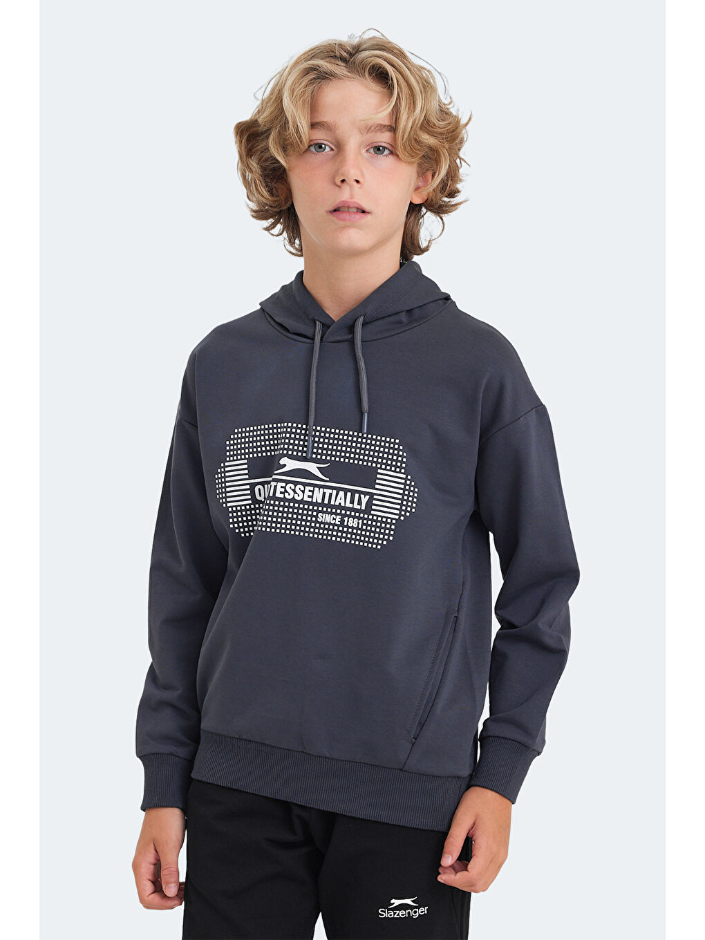 LAYO Unisex Çocuk Kapüşonlu Koyu Gri Sweatshirt