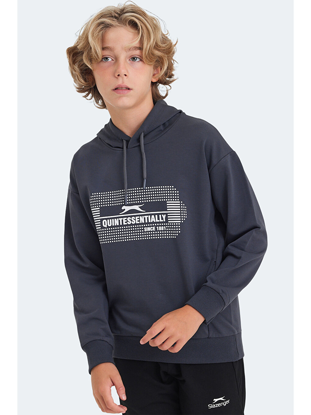 LAYO Unisex Çocuk Kapüşonlu Koyu Gri Sweatshirt-2