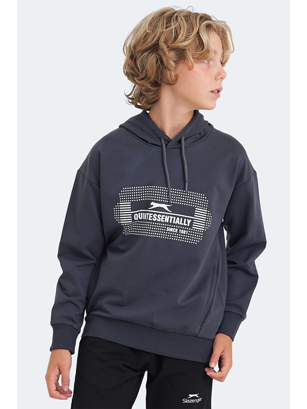 LAYO Unisex Çocuk Kapüşonlu Koyu Gri Sweatshirt-3