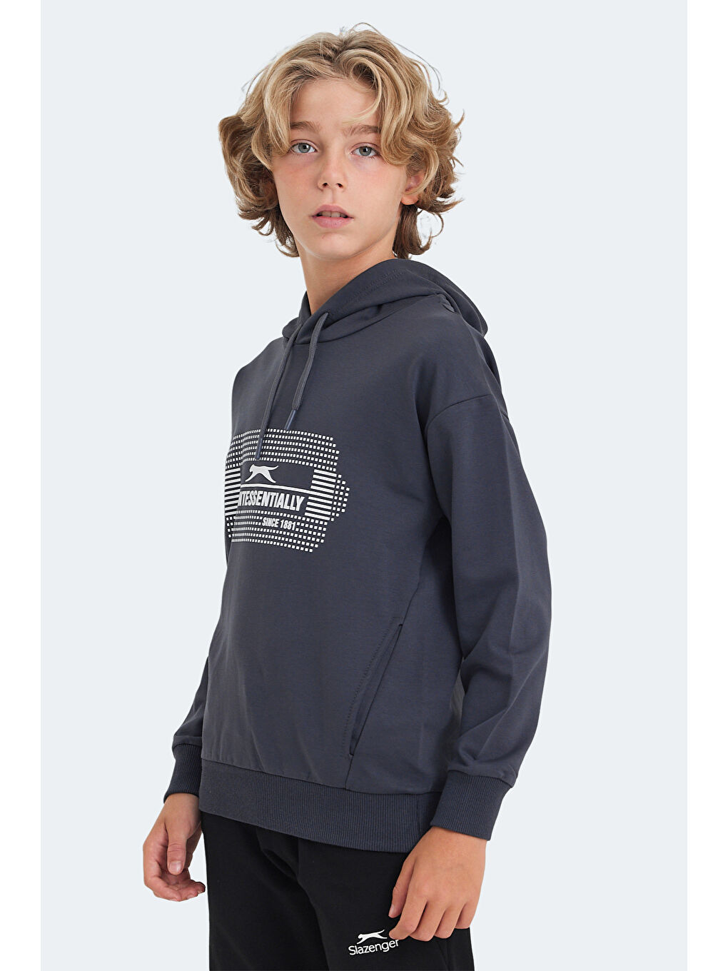 LAYO Unisex Çocuk Kapüşonlu Koyu Gri Sweatshirt-4