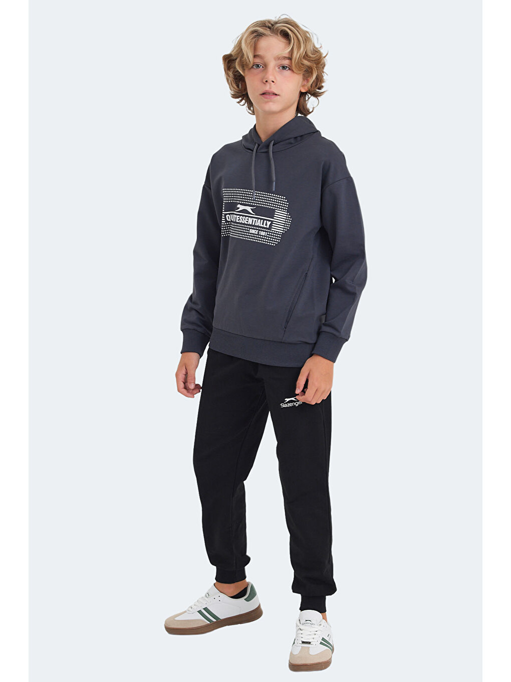 LAYO Unisex Çocuk Kapüşonlu Koyu Gri Sweatshirt-6