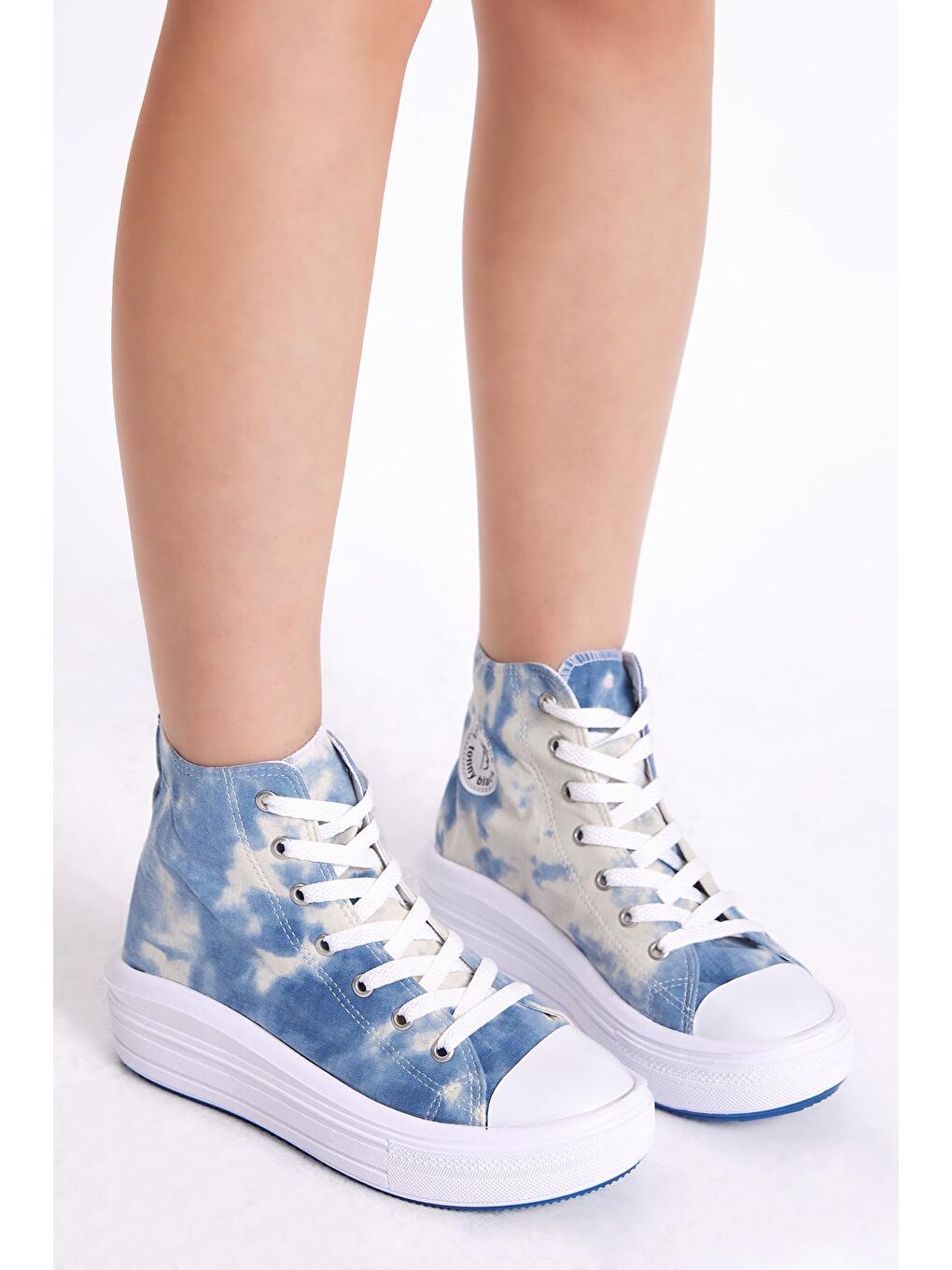 Kadın Mavi Rahat Kalıp Kalın Tabanlı Uzun Spor Ayakkabı