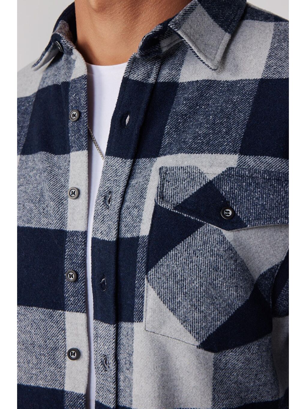 Karışık Slim Fit Kapaklı Cep Damalı Oduncu Erkek Gömlek-3