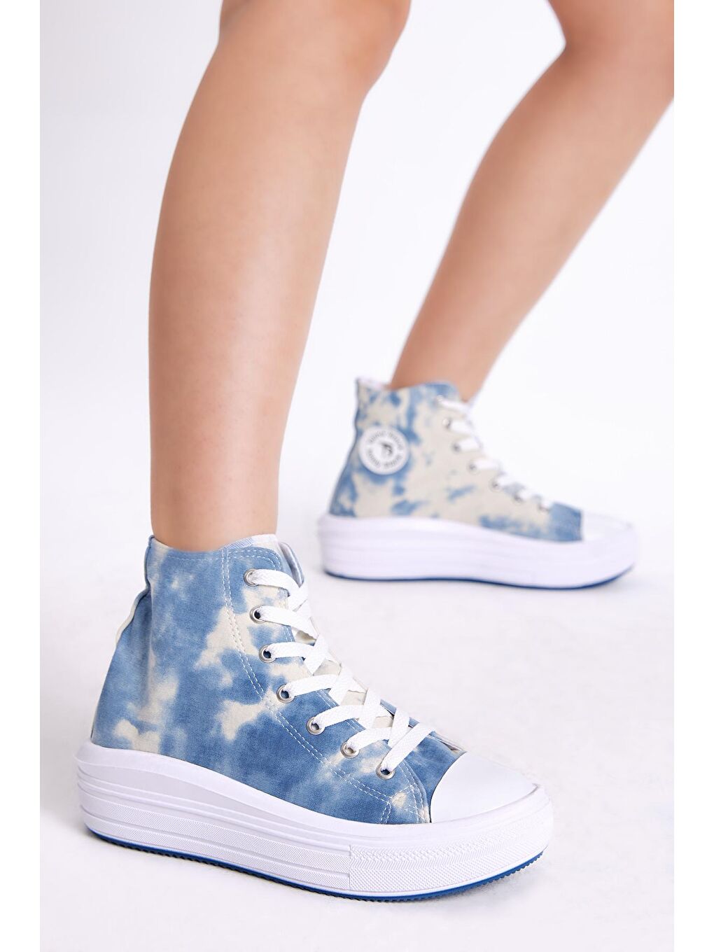 Kadın Mavi Rahat Kalıp Kalın Tabanlı Uzun Spor Ayakkabı-1