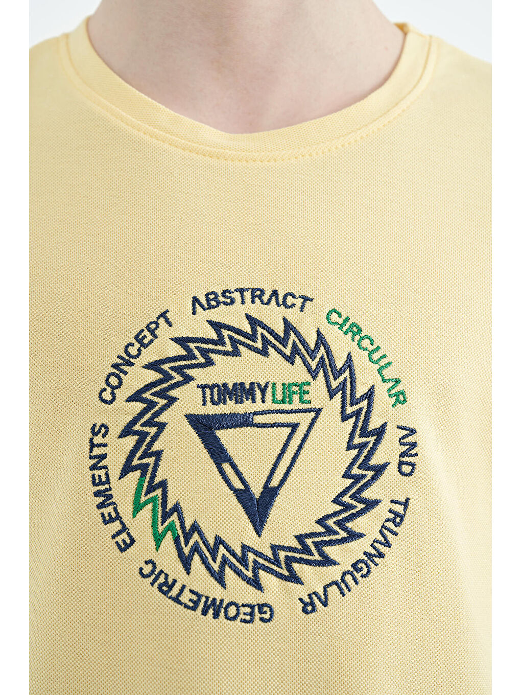 Sarı Nakış İşleme Detaylı O Yaka Standart Kalıp Erkek Çocuk Tişört - 11115-2