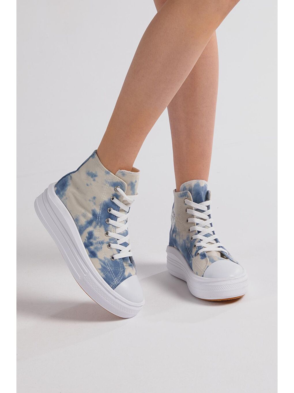 Kadın Mavi Rahat Kalıp Kalın Tabanlı Uzun Spor Ayakkabı-3