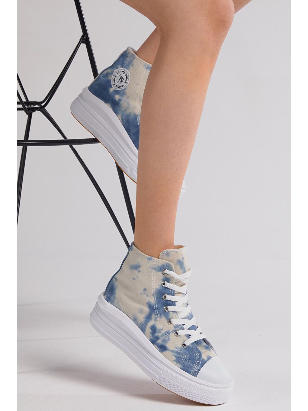 Kadın Mavi Rahat Kalıp Kalın Tabanlı Uzun Spor Ayakkabı-4