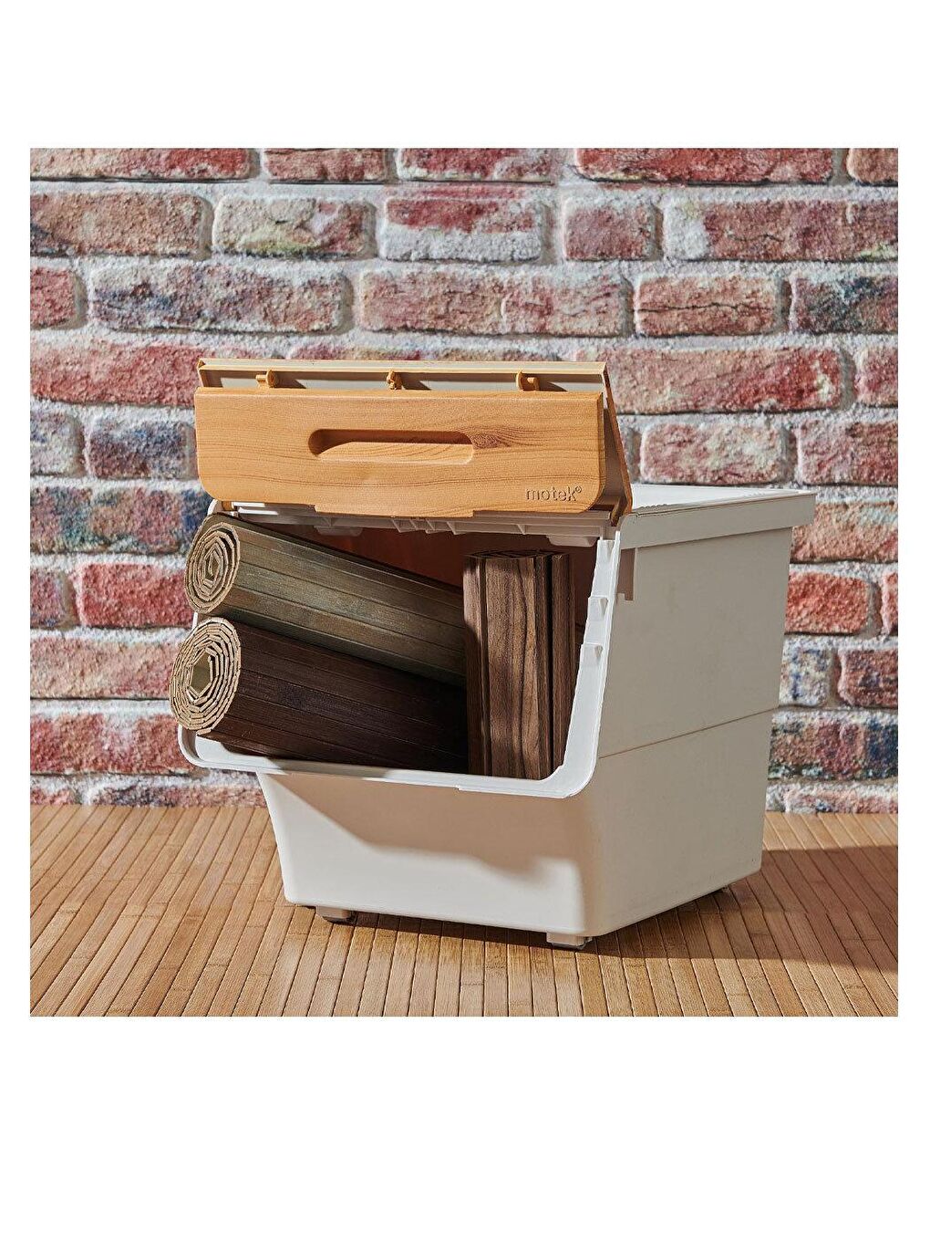 Motek Açık Bej 33 Litre Bambu Desen Jumbo Boy Tekli Organizer - 1