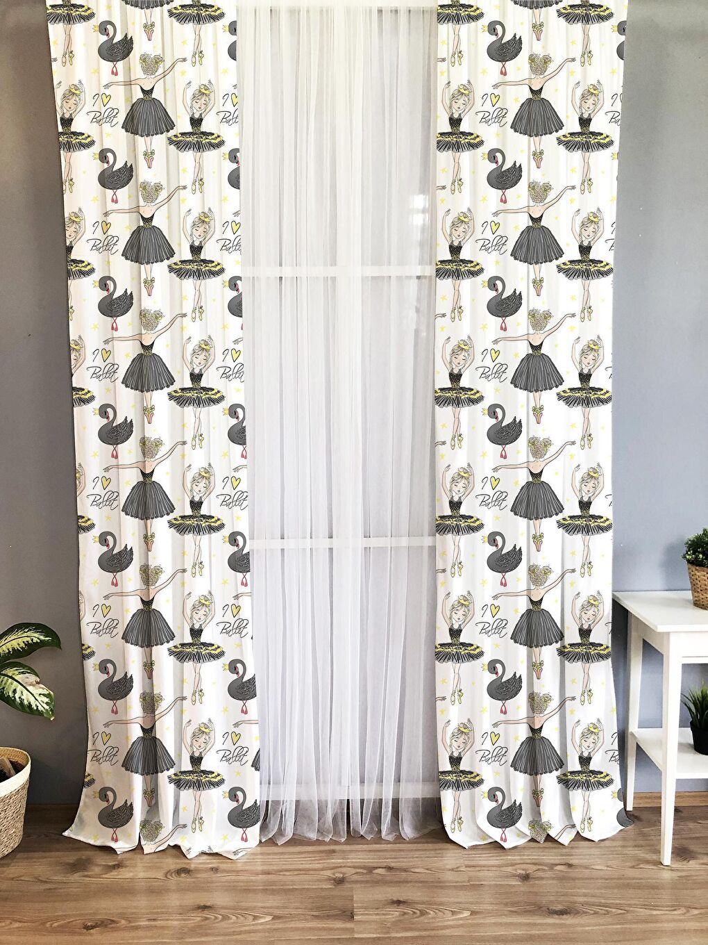 Karışık Balerin Kız Desenli Çocuk Ve Bebek Odası TEK KANAT Fon Perde