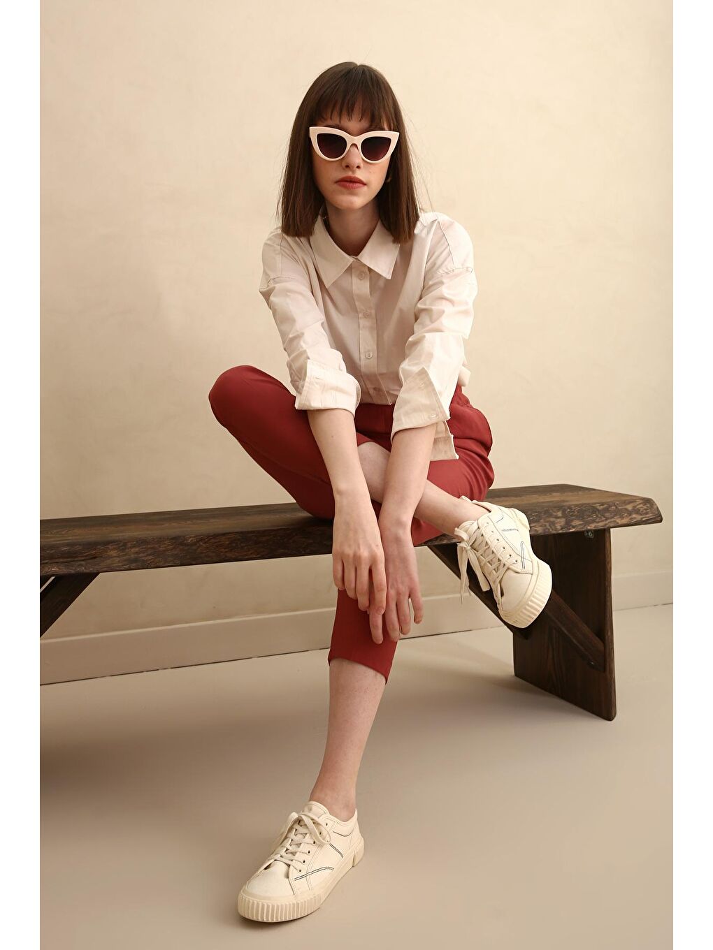 Kahverengi Kiremit01 Beli Lastikli Kumaş Pantolon