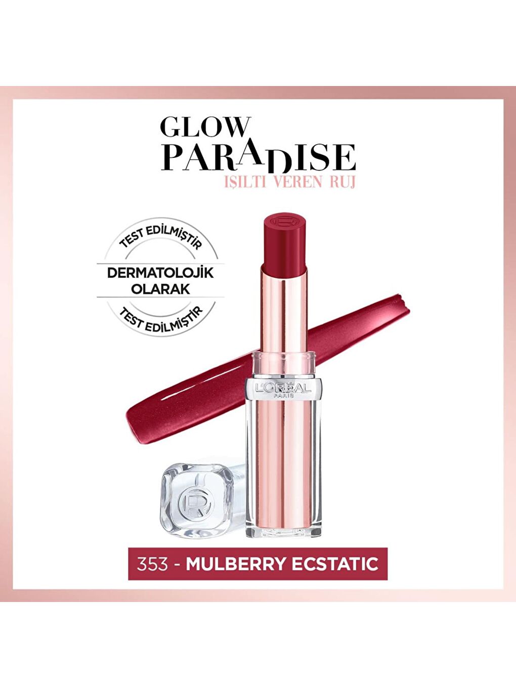 L'Oreal Paris Kırmızı Glow Paradise Balm-in-Lipstick - Işıltı Veren Ruj 353 Mulberry Ecstatic